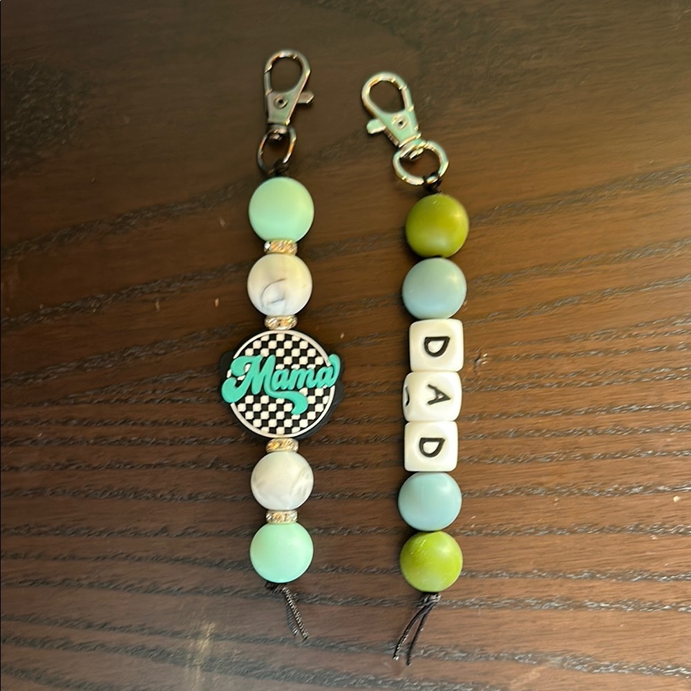 Beaded Keychain Set for Parents - Green and White